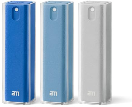 am Spray Pulizia Schermo 2 in 1 con Panno in Microfibra Integrato per Smartphone, Tablet, Laptop, Monitor PC, Smart TV e Display Auto, Ricaricabile (Blu, 3 Pack)