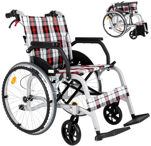 Care Parents Leichter Aluminium Rollstuhl Faltbar (12kg) – Selbstfahrer Reisestuhl mit Doppelbremse – 45cm Sitzbreite, Pannensichere Reifen, Kompakt Klapprollstuhl für Auto, Bis 100kg（CP-30A5N)