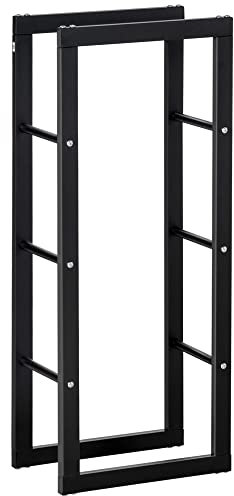 HOMCOM Soporte para Leña Estante de Leña Metálico Leñero de Exterior de Metal para Interior y Exterior Carga 100 kg 40x25x100 cm Negro