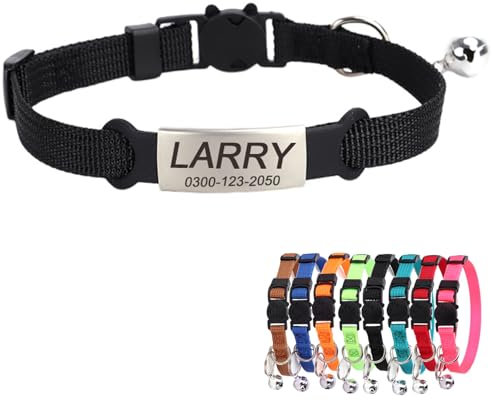 Personalisiert katzenhalsband mit Namen Telefonnummer Sicherheitsverschluss Glocke Dünn Weich Kitten Katzen Halsband für Junge Mädchen Schwarz