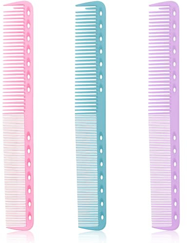 3-Piece Carbon Fiber Salon Hairdressing Comb Set for Men and Women - Fine Cutting Comb (Pink, Blue, Purple)