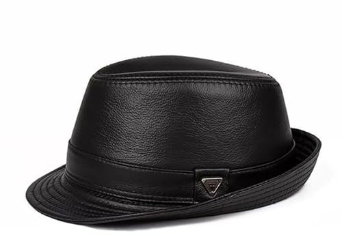 Lifup Herren Fedora Hut Echt-Leder Panama Hut Trilbyhut Herbst Winter Vintage Style Dress Hut Schwarz Mittel