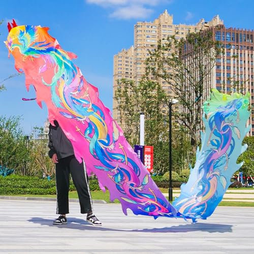 ROYUMI Jongliertücher Einseitig Waschbarer Wurfdrachen-Poi, Outdoor-Drachenzeug mit Kopf, Wunderschönes Drachenband für den Garten/Park/Strand, Sport-Fitness-Set (Color : Color, Size : 8 m (26 ft))
