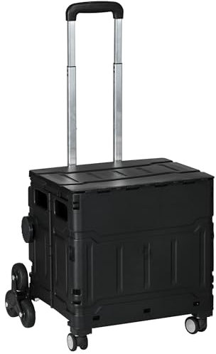 HOMCOM Einkaufstrolley klappbar Treppensteiger mit Rollen Deckel Teleskopgriff Einkaufswagen Trolley bis 80 kg 51L Einkaufskorb aus Aluminium Shopping Cart für Einkauf Camping 52 x 48 x 100 cm Schwarz