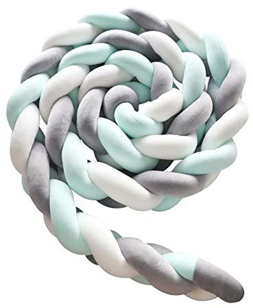 Homesally Bettschlange Geflochten, Seitenschläferkissen, Babybett Umrandungen, Kantenschutz Bettumrandung Knotenkissen, Seitenschläferkissen, Baumwolle Schlafkissen Kissen,White Gray Green,1m