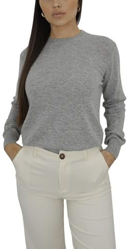 Pull col Rond en Cachemire pour Femmes, Fabriqué en Italie (FR/ES, Alpha/Lettres, TTG, Taille Normale, Taille Normale, Gris chiné (621))