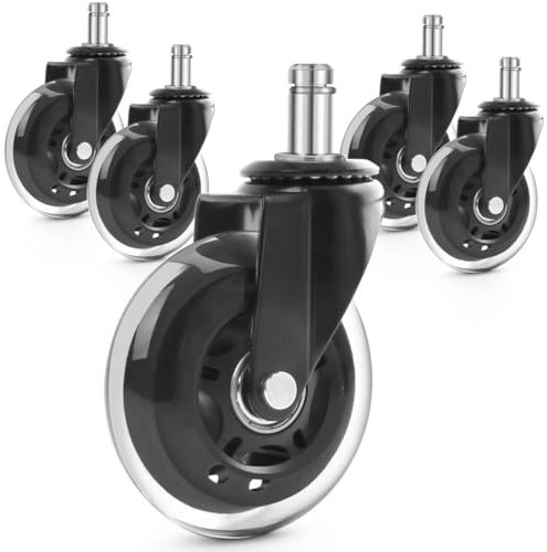 LotFancy Ruedas Silla Oficina, 11 mm x 22 mm, 5 Ruedas de Goma para Sillas Giratorias, para Parqué, Suelo Duro, Alfombra, Supersilenciosas y sin Arañazos, Hasta 300