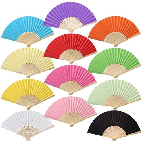 Lot de 12 éventails pliables multicolores en papier soie et bambou pour décoration de mariage, fête, fête et pique-nique, décoration DIY