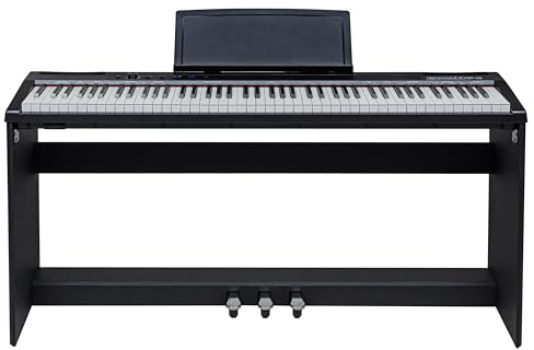 keymaXX Digital Piano 88 Tasten, leicht gewichtet, 128 Stimmen, Metronom, Dual/Split-Mode, Hall/Chorus Effekte, USB MIDI, inkl. Ständer & Pedal, Schwarz, ideal für Einsteiger & Fortgeschrittene