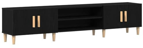 vidaXL TV Cabinet Black Oak 180 x 31.5 x 40 cm Engineered Wood, Modern Storage Media Console, Rectangular Tv Stand, Living Room Furniture, Minimalist Organizer, Entertainment Center, Home Decor