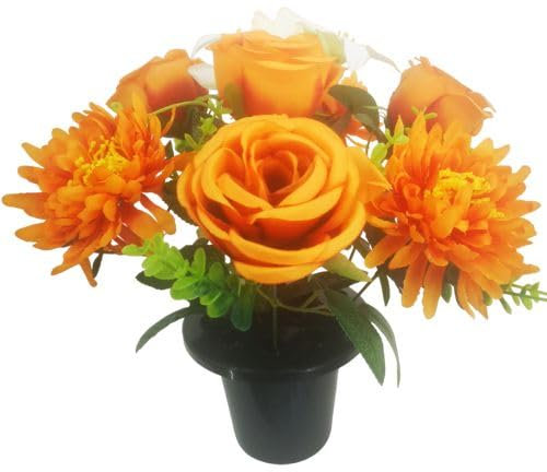 Faucet 25 cm de macetas de flores | Flores artificiales para tumbas | Cementerio Funeral y Decoraciones Florales | Flores de tumbas | Nuevo diseño y calidad mejorados (rosas y crisantemos de color