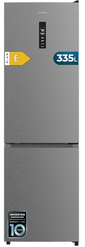 Cecotec Frigorífico Combi 335L No Frost Bolero CoolMarket Combi 335 Inox E. Altura 195,3cm y 59,5cm Ancho, Compresor Inverter Plus, Bajo Consumo, Estantes de Cristal, Cajón Control de Humedad, Inox