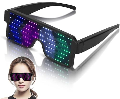 Gugxiom Lustige LED-Brille, lustige Brille für Partys, Dynamische 4-Farbige Beleuchtung, über USB Aufladbare Leuchtdekoration, für Bar Bundy All Hallows Day Party