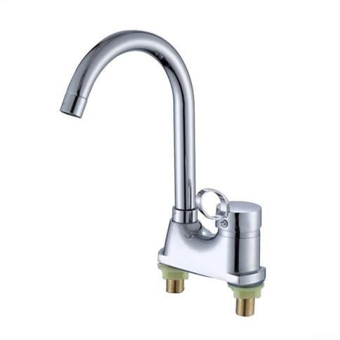 Bathroom Washbasin Double Hole 360° Rotating Sink Faucet with Hot and Cold Water Mixer Tap Made of Zinc Alloy for Home Improvement