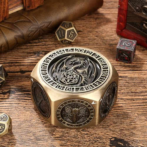 Dés DND Fidget Spinner - 8 côtés - 7 en 1 - Jeu de démarrage D&D - Jeu de rôle pour joueur, accessoires DND, dés rotatifs du bout des doigts, cadeaux en bronze avec boîte dragon, pour homme