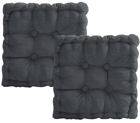 bechoanigel 2er Set Sitzkissen, Dickes Stuhlkissen 40x40cm, Sitzpolster Outdoor & Indoor, für Gartenstuhl, Küche, Balkon, Esszimmer (Dunkelgrau, Quadratisch)