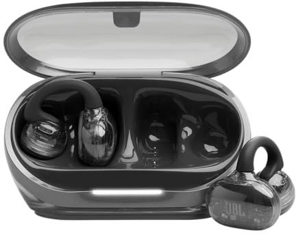 JBL Soundgear Clips True Wireless écouteurs Ouverts sans Fil, SonicArc Design, jusqu'à 32 h d'autonomie Totale, résistance à l'eau et à la poussière IP54, Technologie JBL OpenSound, Ghost Black