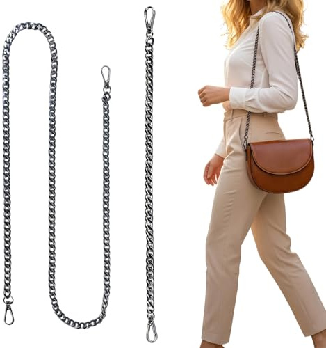 2 Pieza Cadenas para Bolsos, Cadena para Bolso de Mano Bandolera Removable con Hebilla, Cadena Metálica para Bolso de Mujer, Asas de Repuesto para Bolsos Crochet, DIY, Negro, (40cm, 120cm)