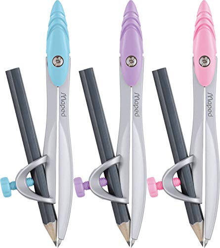 Maped 194111 - Zirkel-Kasten STUDY PASTELL mit Universalaufnahme für Stifte - rose,hellblau, flieder