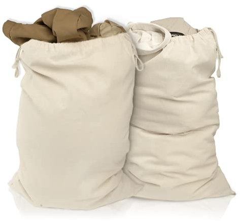 Lot de 2 sacs à linge 50 x 75 cm en 100% coton - très grand sac à linge résistant - collecteur de linge de voyage Boîte à linge réutilisable Rangement de sac à vêtements en couleur naturelle