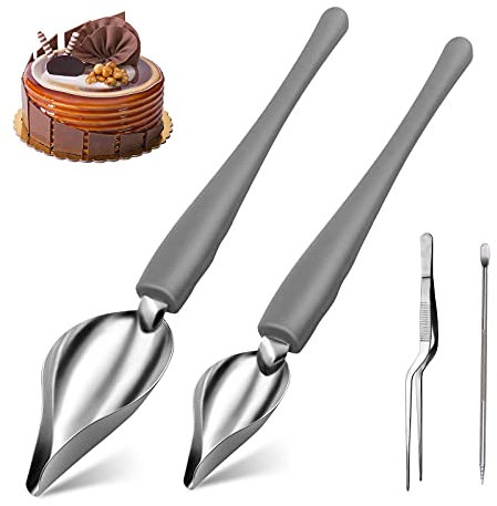 MOSNOW 2 Pezzi Cucchiaio da Decorazione in Acciaio Inossidabile & Pinzette & Pull Needle, Cucchiai da Disegno Culinario, Piatti da Cucina, per Valentine's Day Decorare Torte, Cioccolatini, Biscotti