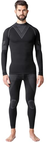 Ladeheid Conjunto Térmico Hombre – Ropa Interior Térmica con Camiseta Manga Larga y Pantalón Termico Hombre Running – Transpirable, Secado Rápido, para Deporte y Frio LAGI003 (Negro/Grafito, L)