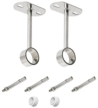 Ohamtes 2Pcs ID32mm(1-1/4), L300mm, Clothes Rail mounting Bracket, Shower Curtain Closet tie Rod Support Frame, Curtain Rod Flange Socket, Suitable for Ceiling or Wall mounting
