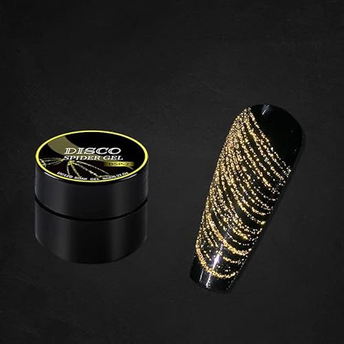 Solid Color/Luminous/Bling Glitter Disco Spider Gel, 21 Colors Nail Art Wire Drawing for Line Pulling, New Upgraded Matrix With Paint (Glitter Spider, DSP02#Yellow)