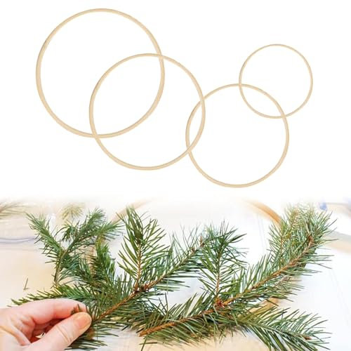 Cerchi Decorativi, 4 Pezzi Anelli per Acchiappasogni, Floreale in Ghirlanda, in Legno di bambù