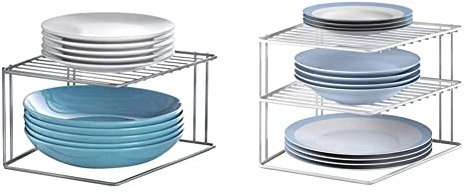 Metaltex 364001000 Boxe Eckschrankeinsatz 1-Etg. 25x25x15cm Polytherm, silbermetallic & 364202095 Silos Eck-Schrankeinsatz, 2-Etagen, 25 x 25 x 19 cm, weiß