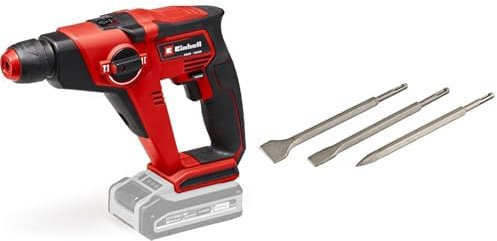 Einhell Martillo perforador con batería TE-HD 18/12 Li - Solo Power X-Change (iones de litio, 18 V, al adaptador de brocas en el envío, 1.3 Joule, SDS +, 12 mm en hormigón) + Set de cinceles SDS