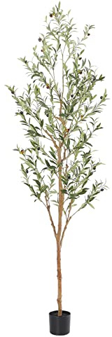 Bellacat Faux Olive Tree 7ft，Olive Trees Artificial Indoor with Natural Wood Trunk and Realistic Leaves and Fruits. 7 Feet(84in) Fake Olive Tree for Home House Office Décor.