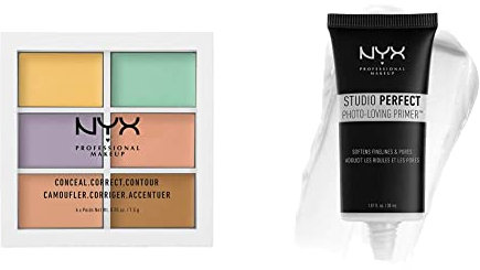 NYX Professional Makeup Palette Colour Correcting, Palette 6 Correttori per Correggere le Imperfezioni, Tonalità Cremose, Confezione da 1 & Studio Perfect Primer - Base per makeup, Incarnato uniforme