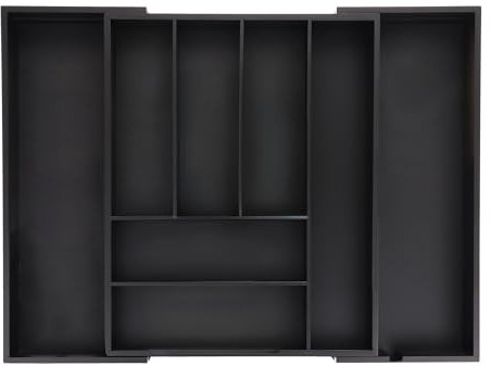 Relaxdays Besteckkasten ausziehbar, Bambus, HBT 6,5 x 35-58 x 43,5 cm, 6-8 Fächer, Besteckeinsatz für Schublade, schwarz