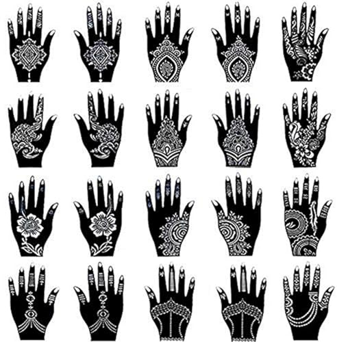 XMASIR 20 Blatt Temporäre Tattoo Schablone, Wiederverwendbare Indische Arabische Hand Fuß Tattoo Vorlagen Aufkleber für Hand Body Frau Kinder Mädchen