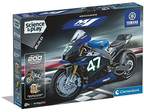 Clementoni 75084 Science & Play Yamaha Motorcykel M1-Byggsats, Mekanik, Vetenskaplig, Science Kit för Barn 8 år, STEM-leksaker, Engelsk version, Tillverkad i Italien