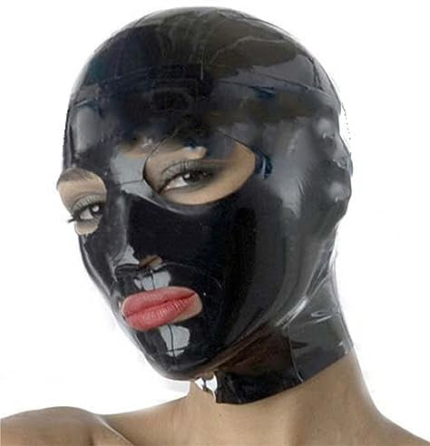 Latex Maske Latex Body Halloween Maske Extrem Bondage Maske BDSM Maske Latex Kleidung Naturlatexmaterial Handgefertigt Erstickung Sklaven Fetisch Maske für Maskerade Cosplay Bar,XS,Black