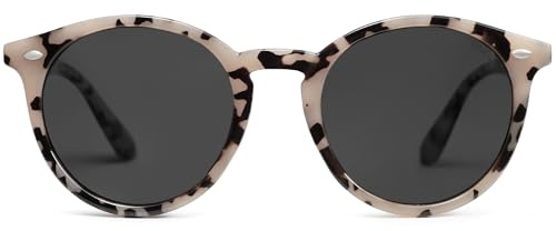 SOJOS Retro Round Polarized Sunglasses for Women Men Classic Vintage Sunnies SJ2069, Beige Tortoise/Grey, Tortoise Temples