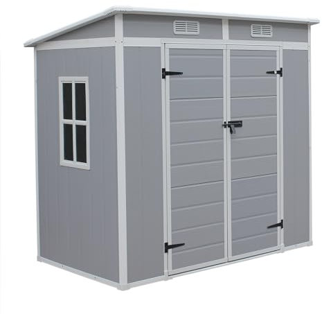 Panana Plastic Garden Storage Shed Outdoor Storage Includes Plastic Floor, Strong Structure House Tool Shed Utility Chest Shed Box (D19-183 x 112x 183cm)