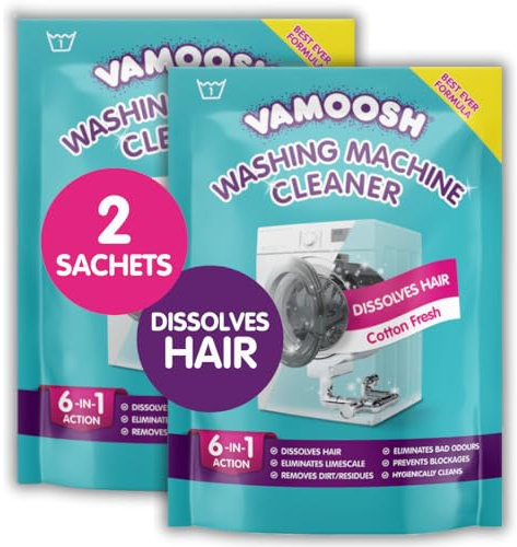 Vamoosh 6-in-1 Washing Machine Cleaner, Dissolves Hair, Eliminates Bad Odours, Removes Limescale, Deep Clean, Leaves Smelling Fresh, Antibacterial, Descales (Cotton Fresh, Pack of 2)