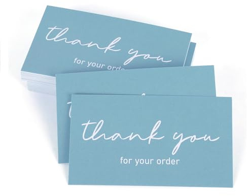 Whaline 100Pcs Mini Thank You Cards Dusty Blue Thank You for Your Order Cards Thank You Notes for Small Business Stores Restaurants, 2 x 3.5 Inch