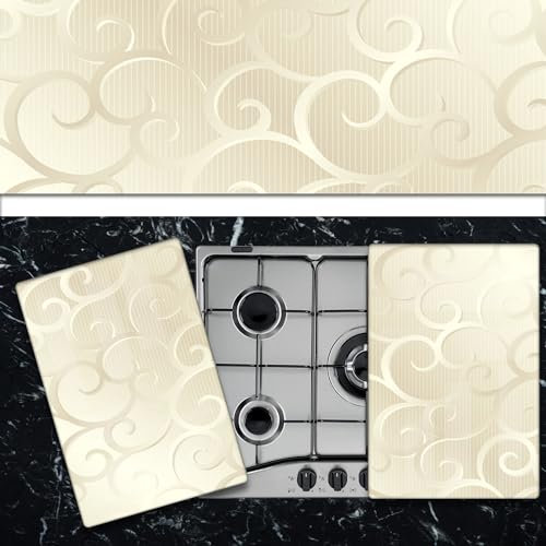 Pannello Copri Piano Cottura Induzione Fornelli Piastra Tagliere | Astrazione Oro | 52x60 cm | per 4 Fuochi | da Cucina | in Vetro Temprato | 2 Pezzi