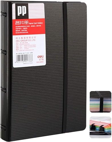 YBFBSJK Visitenkarten Ringbuch Visitenkartenmappe Visitenkartenringbuch für 180 Karten Ideal für Büro und Praxis Visitenkartenbuch Kundenkarten Kreditkarten, Schwarz