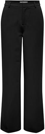 ONLY Onlhattie-Lana Hw W Mel Pantalon TLR pour Femme avec Jambe Large, Coupe Droite cintrée et Taille Haute, Noir, 34W / 32L