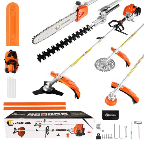 52CC 5 in 1 Multi-function Petrol Garden Tool, 2.5KW 2-stroke Cordless Strimmer, Including Engine, Hedge Trimmer, Chainsaw, Brush Cutter, Grass Strimmers, for Garden Weed Tree Trimmer