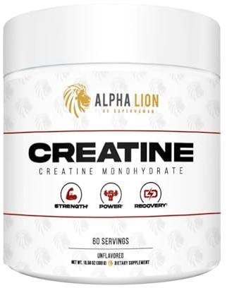 ALPHA LION Creatine Monohydrate Powder, 5000mg Per Serving (5g), Supports Muscle Strength, Power, Athletic Performance, Pure Creatina Monohydrata en Polvo Supplement (60 Servings, Unflavored)