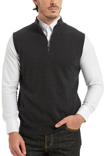 Kallspin Pullover para Hombres de Puro algodón Temporada con Cremallera Cuello Alto Tejido sólido Business sin Mangas Chaleco