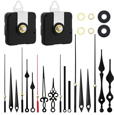 Wantli 2 Pezzi Movimento Meccanismo Orologio da Parete, con 6 Set Lancette Orologio, Movimento Silenzioso al Quarzo, per Parti Riparazione Dell'Orologio Parete Sostituzione (13 mm)