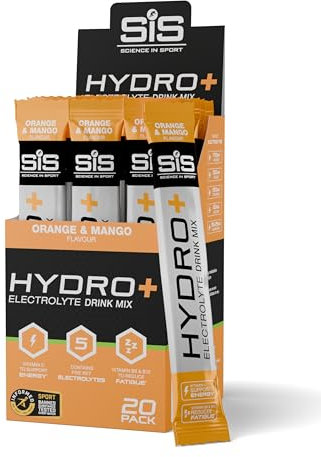 Science in Sport Hydro+ Electrolytes Powder Sachets with 5 Essential Electrolytes and Added Vitamins C, B6, and B12 for Hydration Drink | Orange Mango, Pack of 20 Sachets