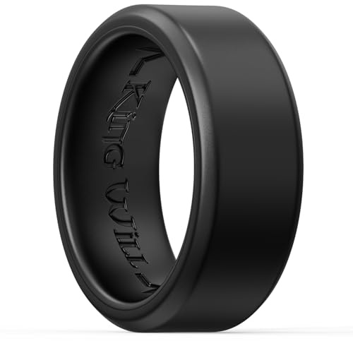 King Will Bagues en silicone pour homme – 8 mm de large – Bandes de fiançailles en caoutchouc respirant – Design à battement de chaleur intérieur – Bague confortable – Noir, Z+1(69.74mm), Silicone,
